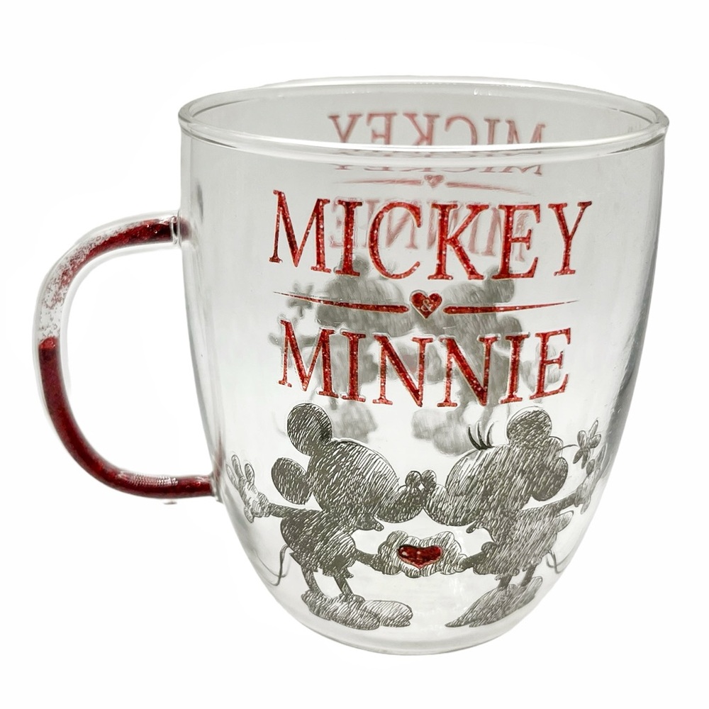 Disney Mickey & Minnie Glitter Handle Glass Mug